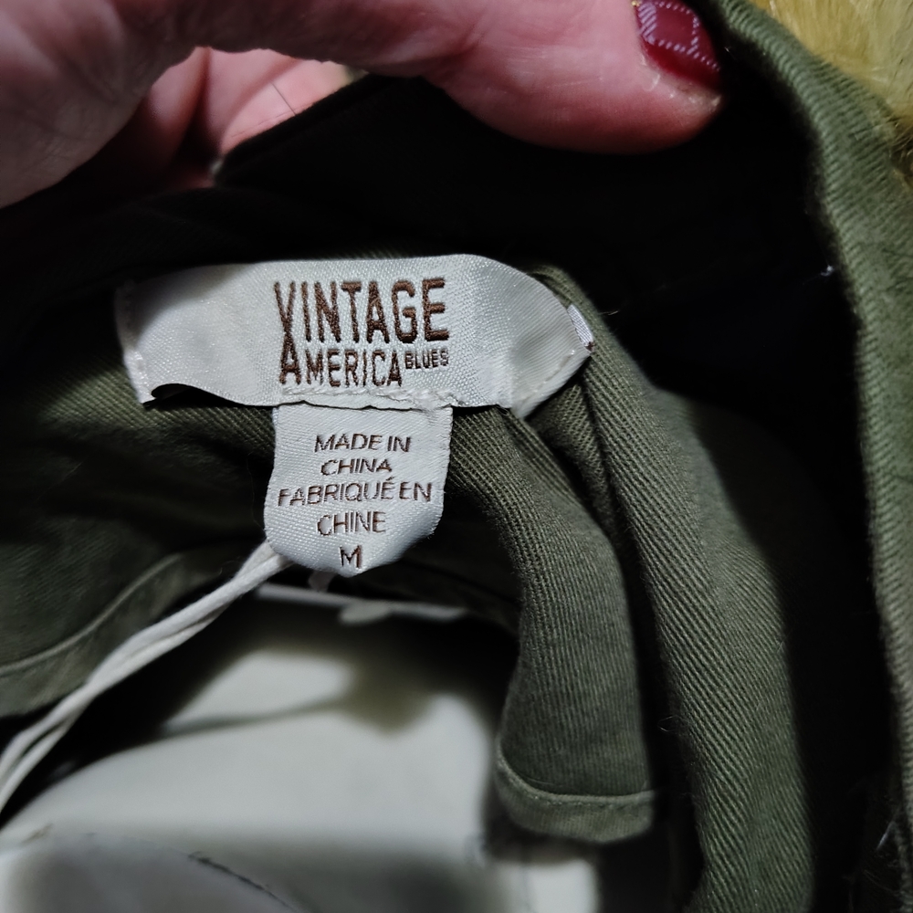 NWT Vintage America Green Zipper Vest W/Removable Fur Trim - Picture 7 of 12